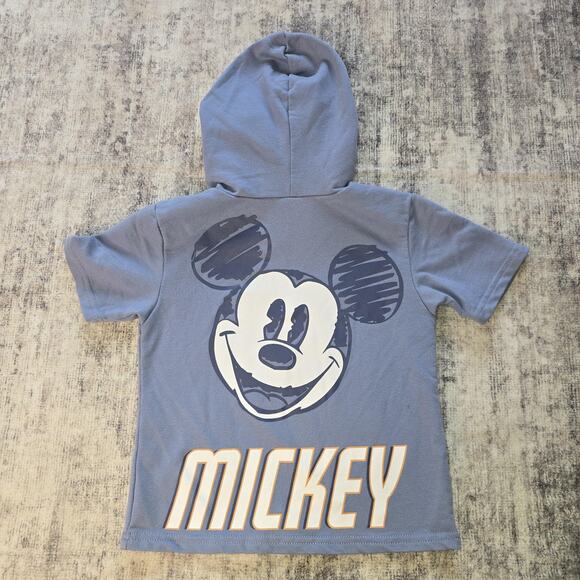 Disney Mickey Mouse Shirt Youth 4 Gray Hooded Short Sleeve Kids Pullover Tee - Picture 4 of 9